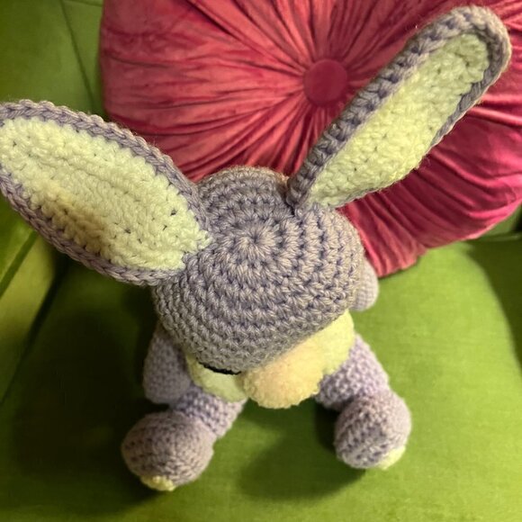 True Vintage Crocheted Amigurumi Purple Easter Bunny Rabbit Plush Stuffed Animal - Picture 9 of 12